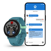 „Garmin Bounce 2“ – turkio spalvos vaikiškas laikrodis su GPS, Wi-Fi ir LTE ryšiu.