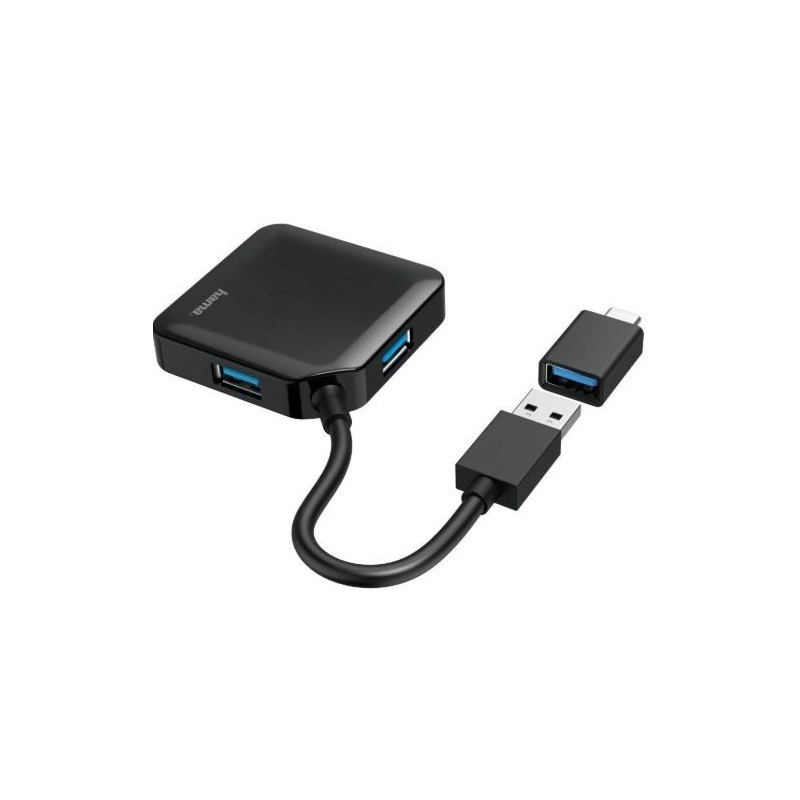 „Hama“ USB šakotuvas, 4 prievadai, USB 3.2 Gen 1, 5 Gb/s, įskaitant USB-C adapterį