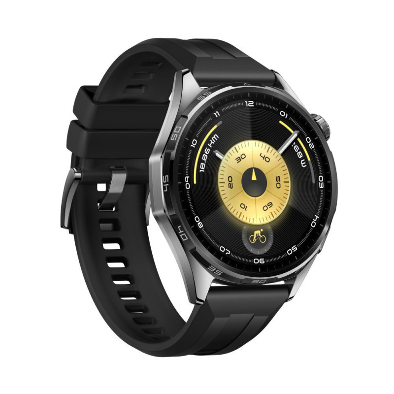 Huawei WATCH GT6 41 mm juodo nerūdijančio plieno korpusas su juodu fluoroelastomeriniu dirželiu, juodas