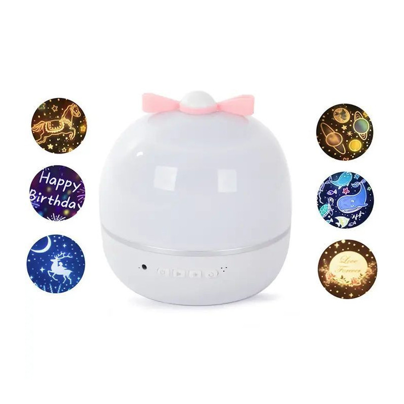 Kiddyz WH-16E Dream Projection Night Lamp (12x12xm) with 6 pattern films USB-C rechargeable White