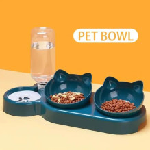 iLike Pet Cat &amp; Dog Feeding Station 40x22cm with Automatic 500ml Water Dispenser+ 2 Bowls