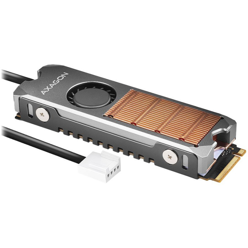 Axagon AXAGON CLR-M2FAN active fan - M.2 SSD, 80mm SSD, copper body, silicone thermal pads, height 13mm