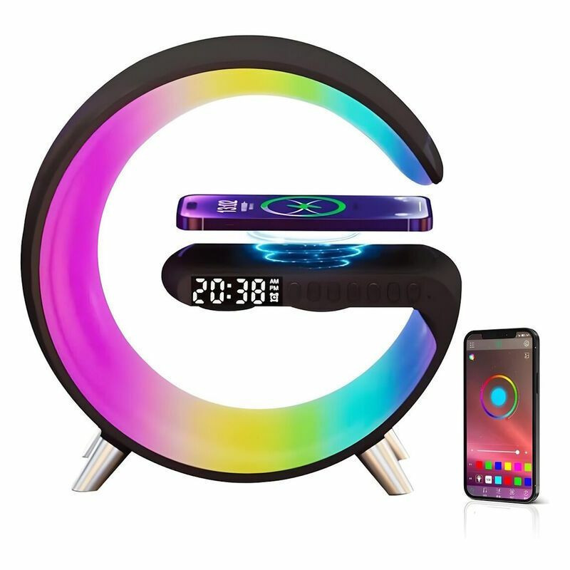 Elight G1 15W Wireless charger Desk Alarm Clock Atmosphere Night Lamp with Bluetooth Speker Black