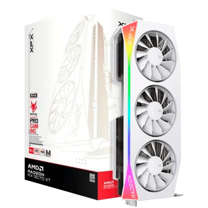 „XFX Mercury AMD Radeon RX 9070XT OC White Magnetic Air Edition“ su RGB 16 GB GDDR6 atmintimi, HDMI 3xDP, AMD RDNA 4