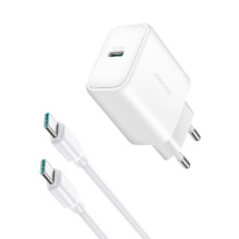 Įkroviklis JOYROOM (JR-TCF24) + &quot;USB-C (Type-C) to USB-C (Type-C)&quot; (1xUSB-C 30W) baltas
