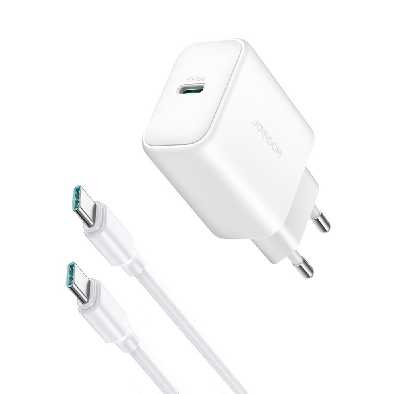 Įkroviklis JOYROOM (JR-TCF24) + &quot;USB-C (Type-C) to USB-C (Type-C)&quot; (1xUSB-C 30W) baltas