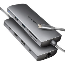 AXAGON HMC-8HLSA USB-C 3.2 Gen 1 hub, 3x USB-A + 4K / 30Hz HDMI + SD / microSD, GLAN, Audio, PD 100W, 20cm USB-C cable