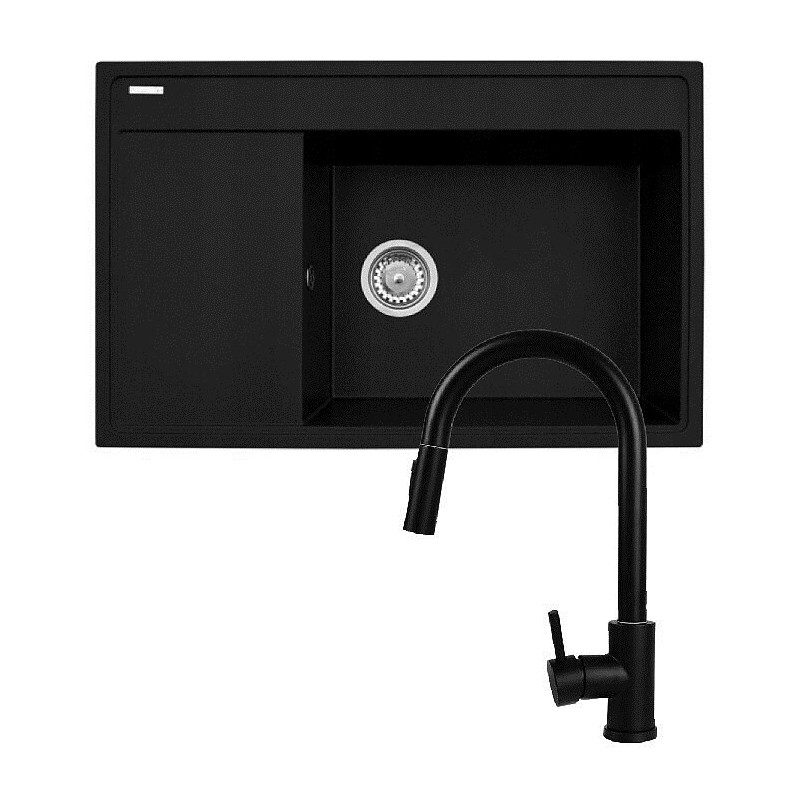 Set - Sink PYRAMIS CAMEA (79x50) 1B 1D R + Faucet IDEA Black Edition - 070168502BE - Volcano