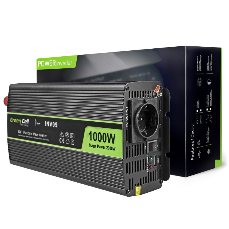 Green Cell INV09 power adapter / inverter Auto 1000 W Black