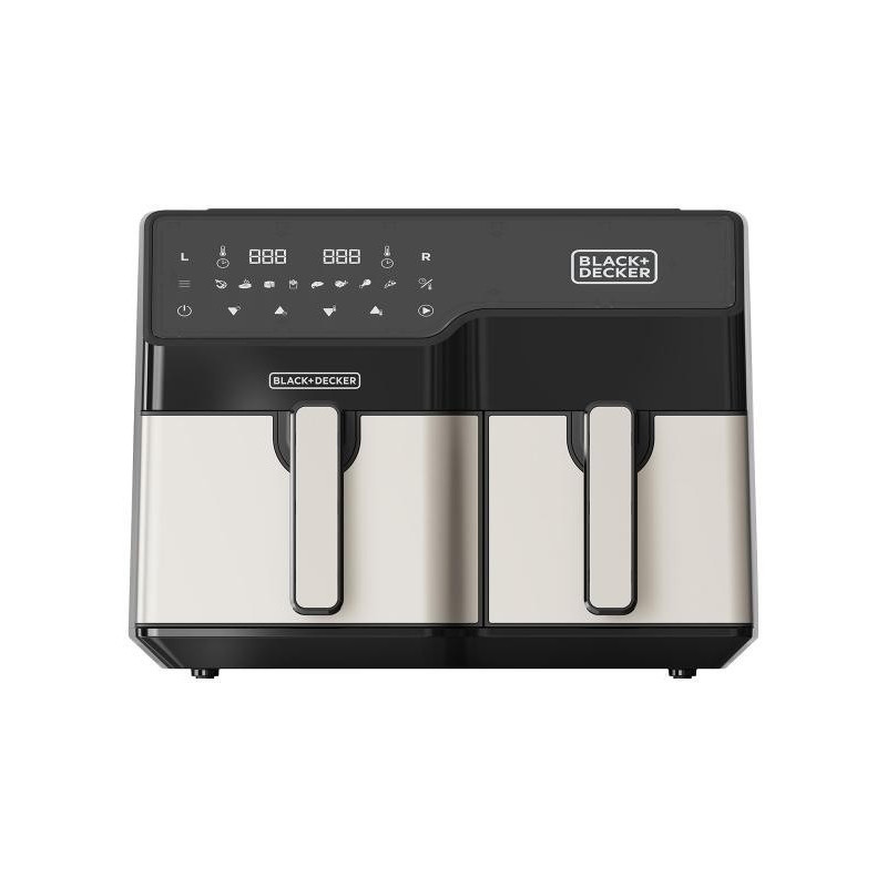 „Black Decker BXAF9000E“ dviguba 9 l autonominė 2500 W karšto oro gruzdintuvė, juoda, nerūdijantis plienas