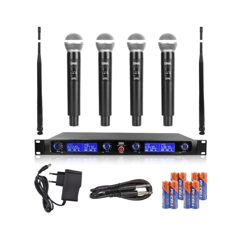 DNA WM4 vokalinis rinkinys - komplektas (belaidis mikrofonas, 4 rankiniai siųstuvai, UHF garso sistema)