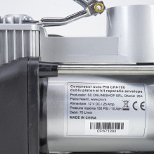 Compressor PNI CPA700 double piston and tire repair kit, 12V, 25A