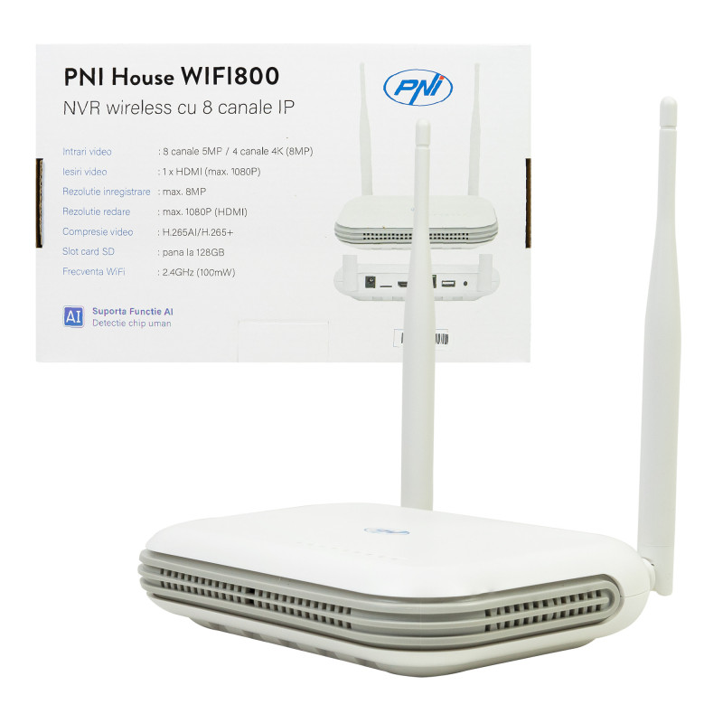 Wireless NVR PNI House WIFI800, 8 channels 5MP and 4 channels 4K (8MP), voice prompt