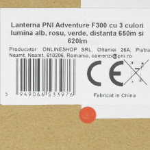 PNI Adventure F300 flashlight with 3 light colors white, red, green, distance 650m and 620lm