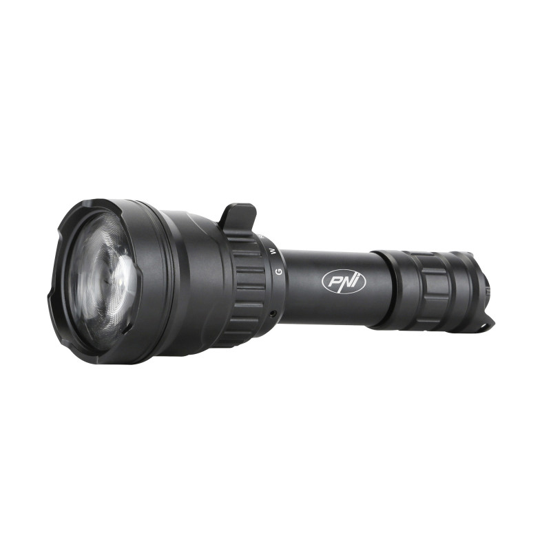 PNI Adventure F300 LED flashlight in 3 colors, white, red, green, distance 500 m, luminous flux 540 lm, 18650 3000mAh ba