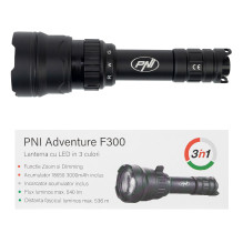 PNI Adventure F300 LED flashlight in 3 colors, white, red, green, distance 500 m, luminous flux 540 lm, 18650 3000mAh ba