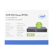 NVR POE PNI House IP710J, 10 channels 4K 8MP, 4 channels POE and 6 channels IP with switch PNI POE or normal H.265