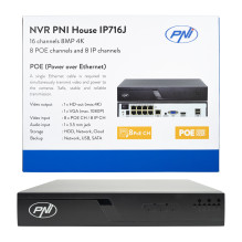 NVR POE PNI House IP716J 16 channels 4K 8MP, 8 POE channels and 8 IP channels with PNI POE switch or normal H.265