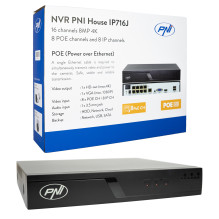 NVR POE PNI House IP716J 16 channels 4K 8MP, 8 POE channels and 8 IP channels with PNI POE switch or normal H.265