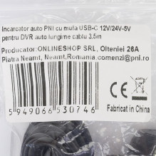 PNI car charger with USB-C plug 12V / 24V - 5V, for car DVR, cable length 3.5m