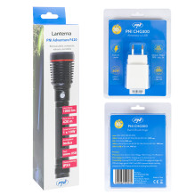 PNI Adventure F420 aluminum flashlight package with LED 10W, 1000lm, up to 420m, with 2 batteries included, 8000 mAh typ PNI Adventure F420 aluminum flashlight package with LED 10W, 1000lm, up to 420m, with 2 batteries included, 8000 mAh typ