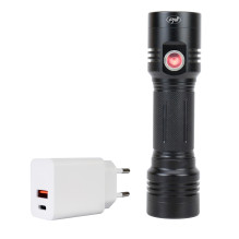 PNI Adventure F200 aluminum double flashlight package with LED, 4000mAh battery, 3 large aperture LEDs and one with focu