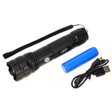 PNI Adventure F10 aluminum flashlight package with LED 6W, 500lm up to 200m focus, with battery and PNI CHG300 power sup