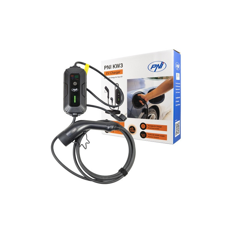 Nešiojamas vienfazis elektromobilio įkroviklis, 3,5 kW, 16 A, 2 tipo, 5 m ilgio, „Shuko“, IP55, krepšys