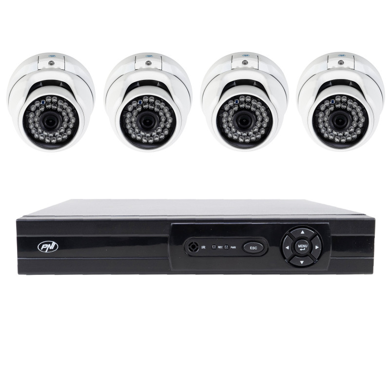 AHD video surveillance package PNI House AHD880, 8 channels, 5MP - DVR / NVR and 4 outdoor cameras AHD25, 5MP, dome, IP6