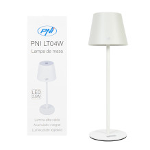 PNI LT04W table lamp with LED 2.5W, battery 1200 mAh, charging via USB-C, 150 lumens, warm white light 3000K, color Whit