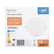LED spotlight PNI D-Light CL2512 12W, recessed, round 17 cm, 4200K, 230V power supply, 1320 lm, neutral white