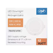 LED spotlight PNI D-Light CL2512 12W, recessed, round 17 cm, 4200K, 230V power supply, 1320 lm, neutral white