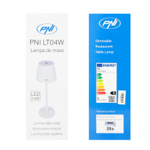 PNI LT04W table lamp with LED 2.5W, battery 1200 mAh, charging via USB-C, 150 lumens, warm white light 3000K, color Whit PNI LT04W table lamp with LED 2.5W, battery 1200 mAh, charging via USB-C, 150 lumens, warm white light 3000K, color Whit