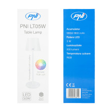 PNI LT05W RGB 3W table lamp, with battery, USB charging, White color PNI LT05W RGB 3W table lamp, with battery, USB charging, White color