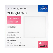 PNI H-Light 6060 LED panel, 48W, 600x600mm, 4800lm, 6400K, indoor, recessed, cool white