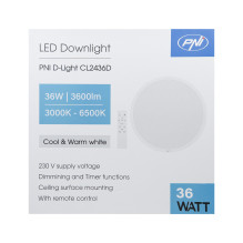 PNI D-Light CL2436D 36W LED ceiling light, dimmable, with remote control, round 41 cm, 3000K-6500K, 230V power supply, 3
