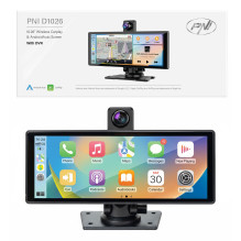 Car monitor with DVR PNI D1026 10.26 inch DVR, wireless Carplay, navigation, music, handsfree, bluetooth, FM transmitter