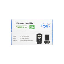 PNI SL210 100W street lighting lamp, with built-in 10W solar panel, 6500K, 1000lm, 2 x built-in 10Ah battery, microwave 
