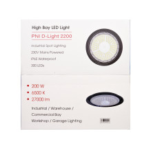 LED lamp PNI D-Light 2200 type High Bay, 200W, 27000lm, 6500K, 230 V power supply, IP65, for industrial lighting in high