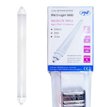 Linear lighting fixture with LED PNI D-Light 3600, 36W, 6500k, sealed IP65, with protection against water, dust and corr