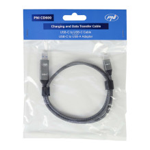 PNI CD600 USB Type-C to Type-C 60W Data & Charging Cable + USB Type-C to USB-A Adapter, 1m Length PNI CD600 USB Type-C to Type-C 60W Data & Charging Cable + USB Type-C to USB-A Adapter, 1m Length