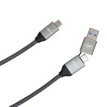 PNI CD600 USB Type-C to Type-C 60W Data & Charging Cable + USB Type-C to USB-A Adapter, 1m Length PNI CD600 USB Type-C to Type-C 60W Data & Charging Cable + USB Type-C to USB-A Adapter, 1m Length