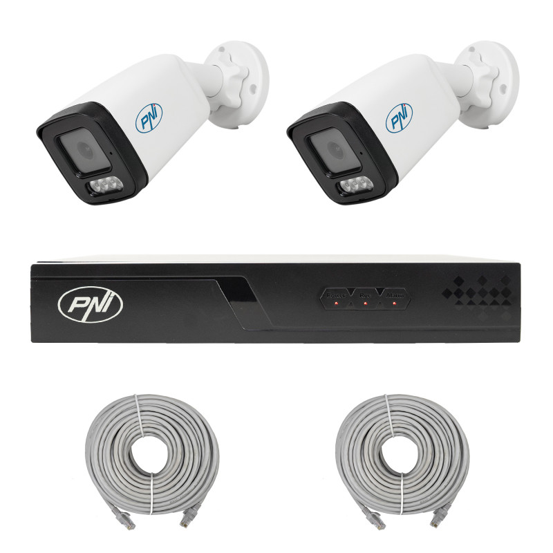 NVR POE PNI House IP710J video surveillance package, 2 PNI IP515J cameras, 5MP and cables included