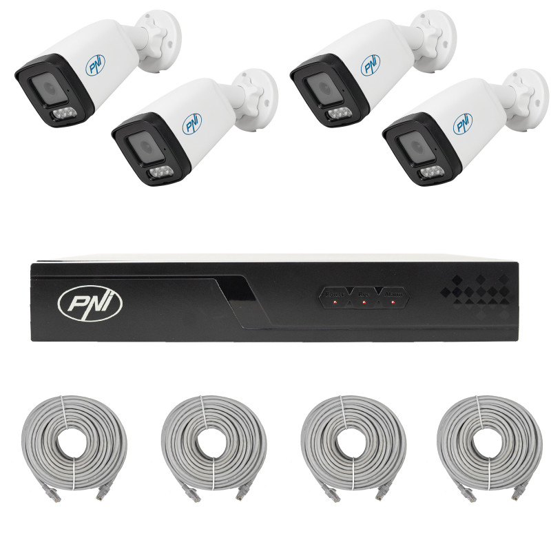 NVR POE PNI House IP710J video surveillance package, 4 PNI IP515J cameras, 5MP and cables included