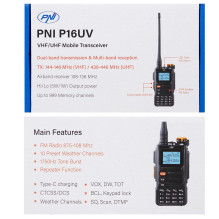 Portable VHF / UHF radio station PNI P16UV, 999 channels, dual band TX and 6 bands RX, VOX transmission, Scan, FM Radio,