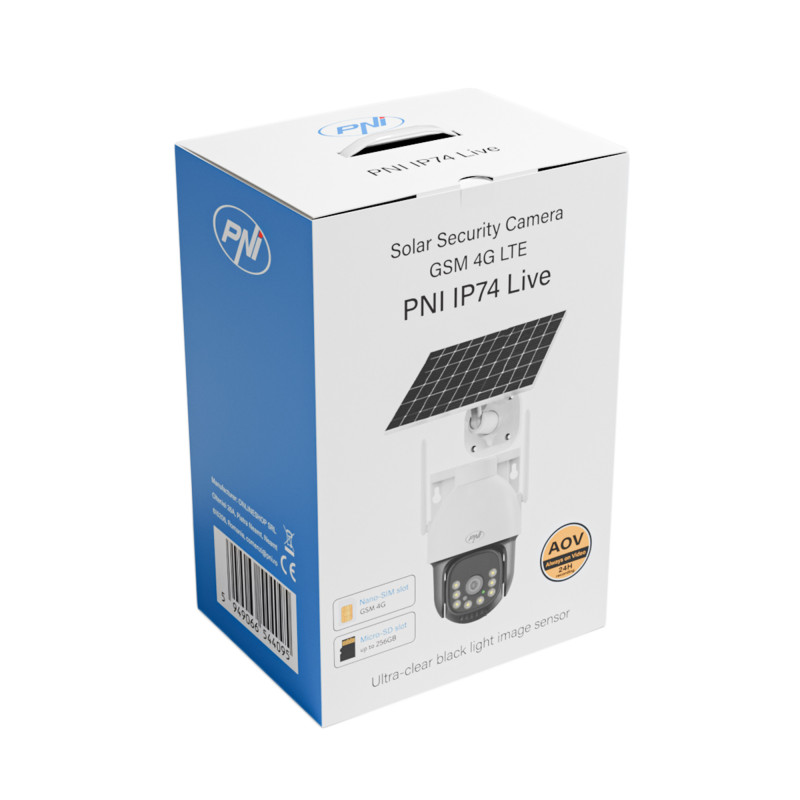PNI IP74 Live AOV Black Light 4MP GSM 4G video surveillance camera with solar panel and battery