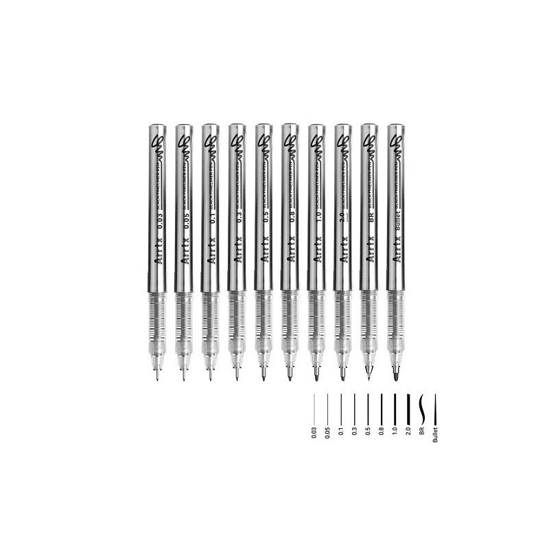 Professional graphic pens ARRTX (Black, 10pcs.)