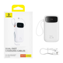 Baseus Qpow2 20000mAh 22.5W Powerbank with Dual Cable with Digital Display + Baseus Simple USB-C 3A Cable 0.3m (White) -