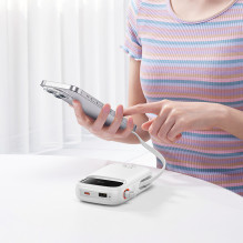 Baseus Qpow2 20000mAh 22.5W Powerbank with Dual Cable with Digital Display + Baseus Simple USB-C 3A Cable 0.3m (White) -