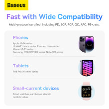 „Baseus Comet“ serijos maitinimo blokas su ekranu 20 000 mAh 22,5 W - violetinė + USB-A / USB-C laidas